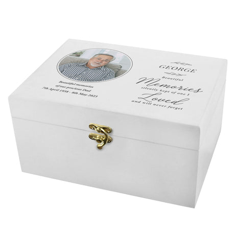 Personalised Memorial Photo Upload White Wooden Box - Keepsake Boxes at Gift Moments