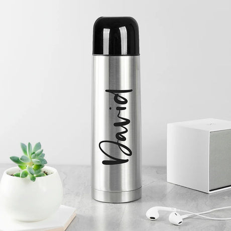 Personalised Stainless Steel Thermos Script - Travel Mugs at Gift Moments