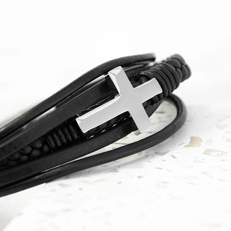 Personalised Men's Black Leather Cross Stacked Bracelet - Bracelets at Gift Moments