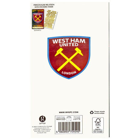 West Ham United FC Personalised Birthday Card - Greeting Cards at Gift Moments