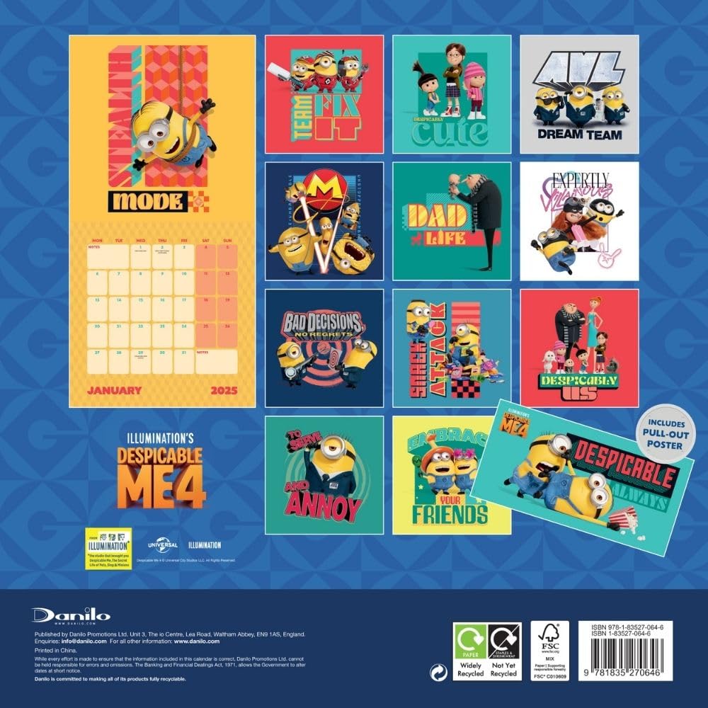 Despicable Me 4 Movie Square Calendar 2025 - Calendars & Planners at Gift Moments