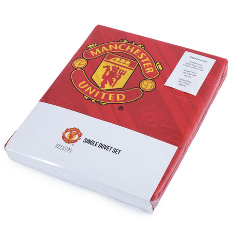 Manchester United FC Core Stripe Single Duvet Set - Bedroom at Gift Moments