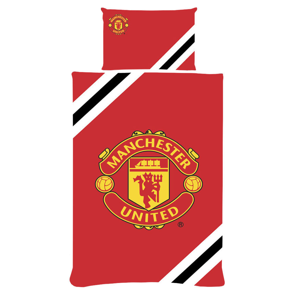 Manchester United FC Core Stripe Single Duvet Set Default Title - Bedroom at Gift Moments