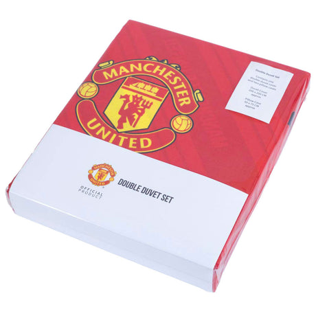 Manchester United FC Core Stripe Double Duvet Set - Bedroom at Gift Moments