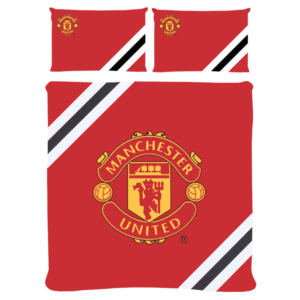 Manchester United FC Core Stripe Double Duvet Set Default Title - Bedroom at Gift Moments