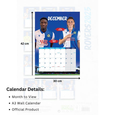 Blackburn Rovers FC A3 Calendar 2025 - Calendars & Planners at Gift Moments