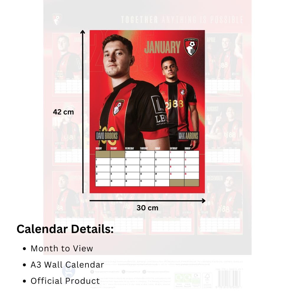 Bournemouth AFC 2025 A3 Wall Calendar: 4 - Calendars & Planners By Bournemouth