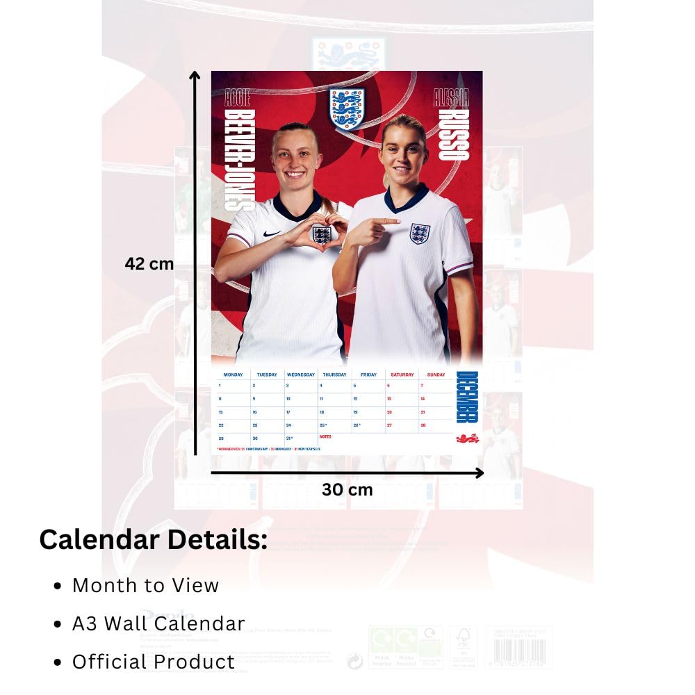 England Lionesses A3 Calendar 2025 - Calendars & Planners at Gift Moments