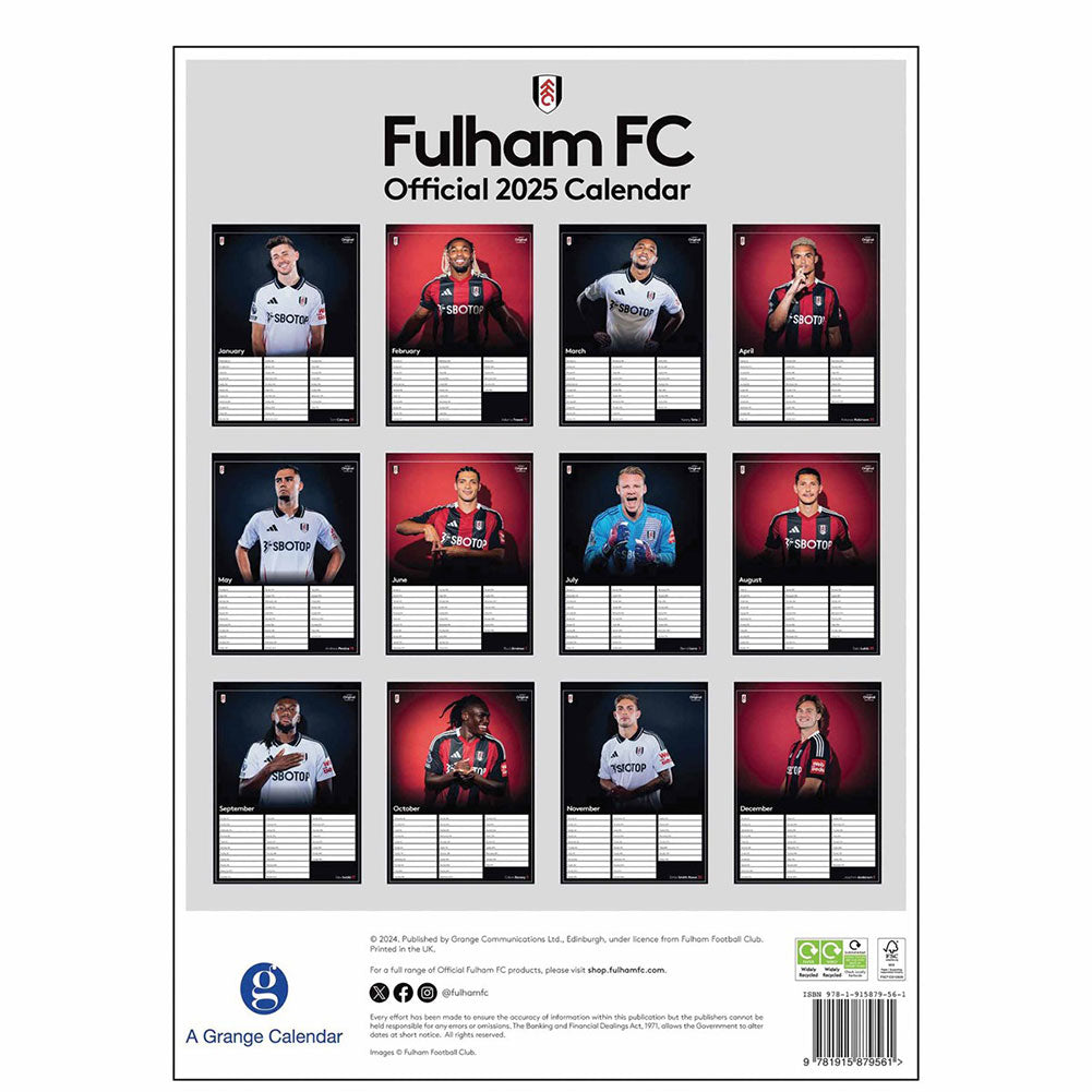 Fulham FC A3 Calendar 2025 - Calendars & Planners at Gift Moments