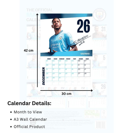 Manchester City FC A3 Calendar 2025 - Calendars & Planners at Gift Moments