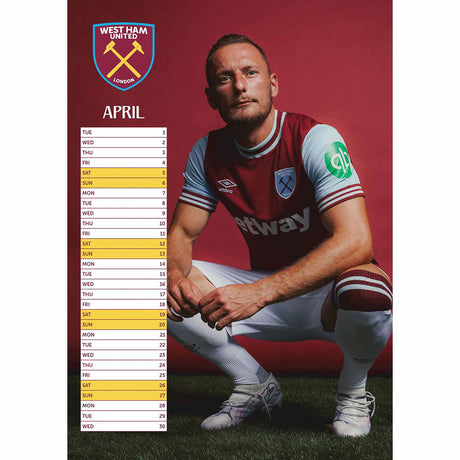 West Ham United FC A3 Calendar 2025 - Calendars & Planners at Gift Moments