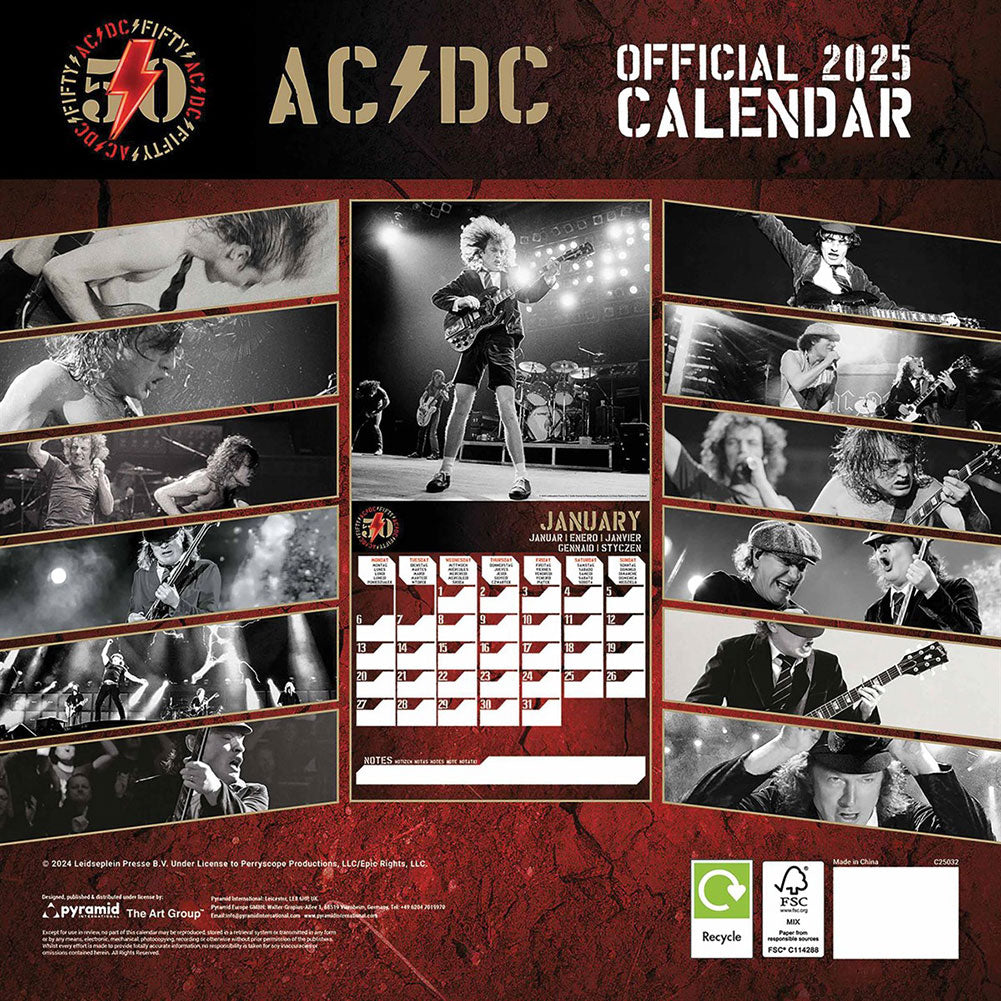 AC/DC 2025 Square Wall Calendar: 3 - Calendars By AC/DC