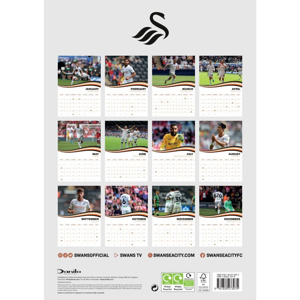 Swansea City AFC A3 Calendar 2025 - Calendars & Planners at Gift Moments