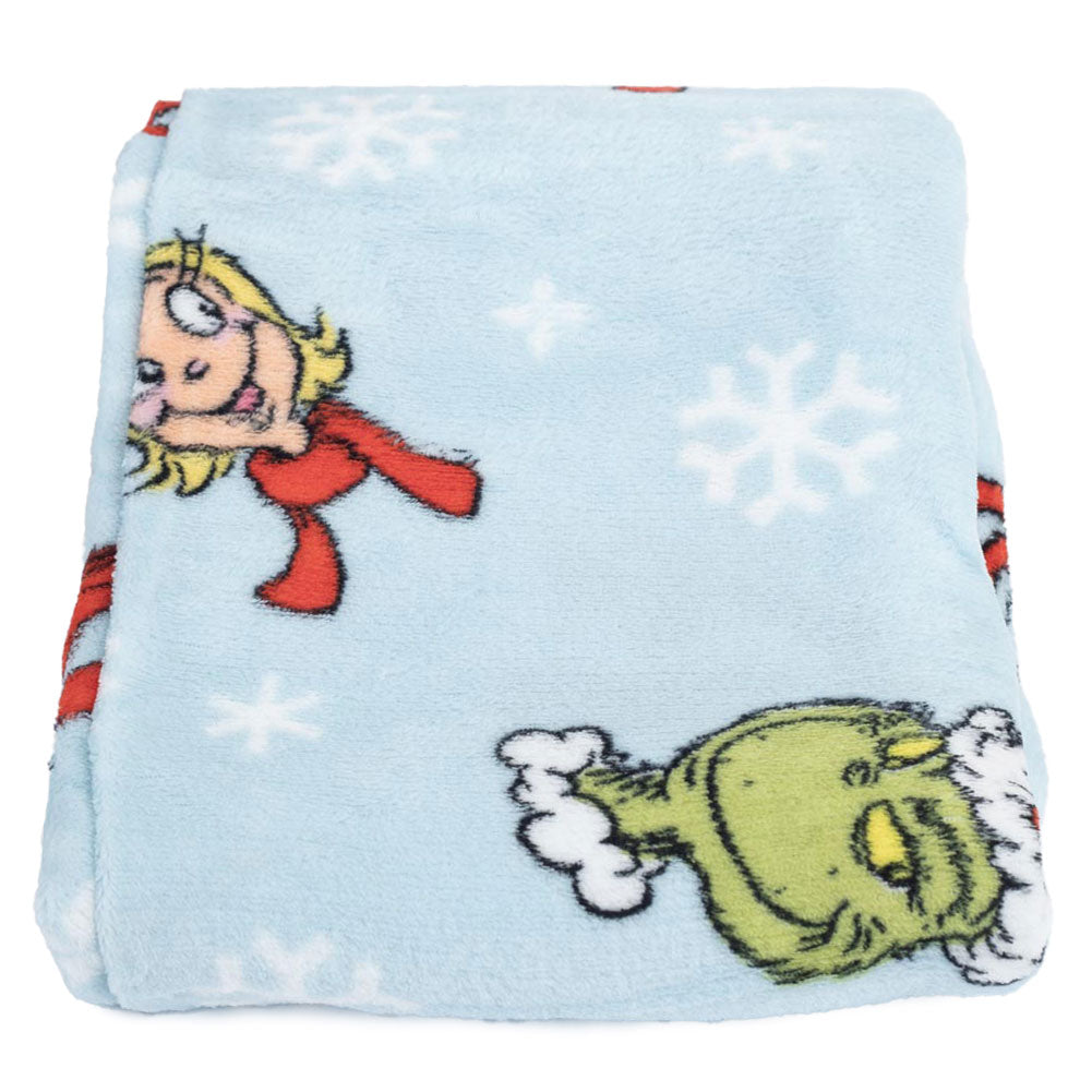 The Grinch Fleece Blanket - Sky Blue Luxury Throw - Blankets at Gift Moments