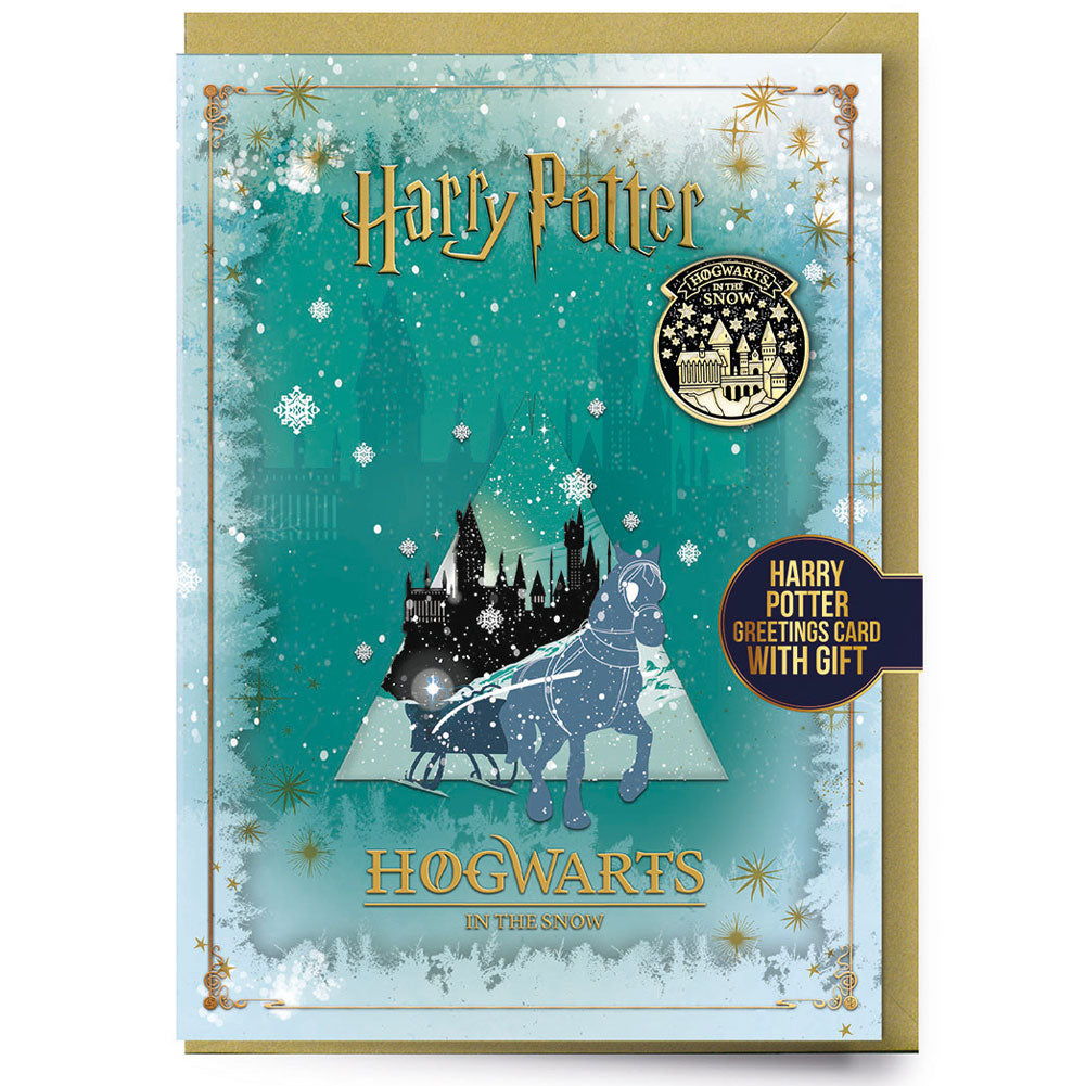 Harry Potter Hogwarts Winter Greetings Card with Badge Default Title - Greeting Cards at Gift Moments