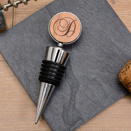 Personalised Cherrywood Script Initial Bottle Stopper: 2 - Barware By Gift Moments