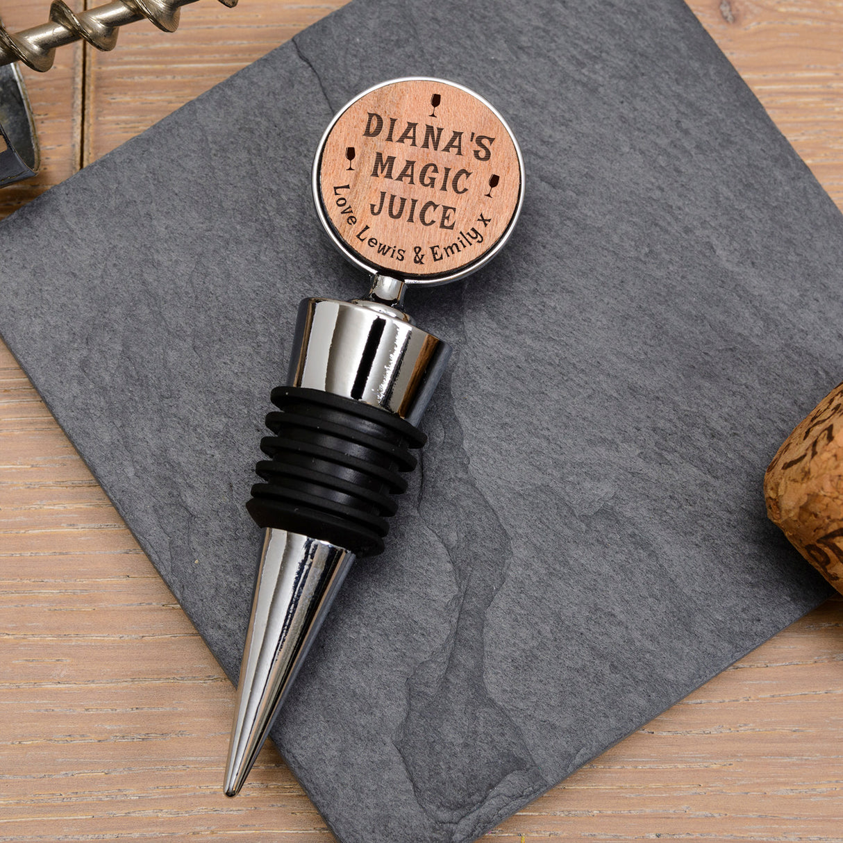 Personalised Cherrywood Magic Juice Bottle Stopper: 3 - Barware By Gift Moments