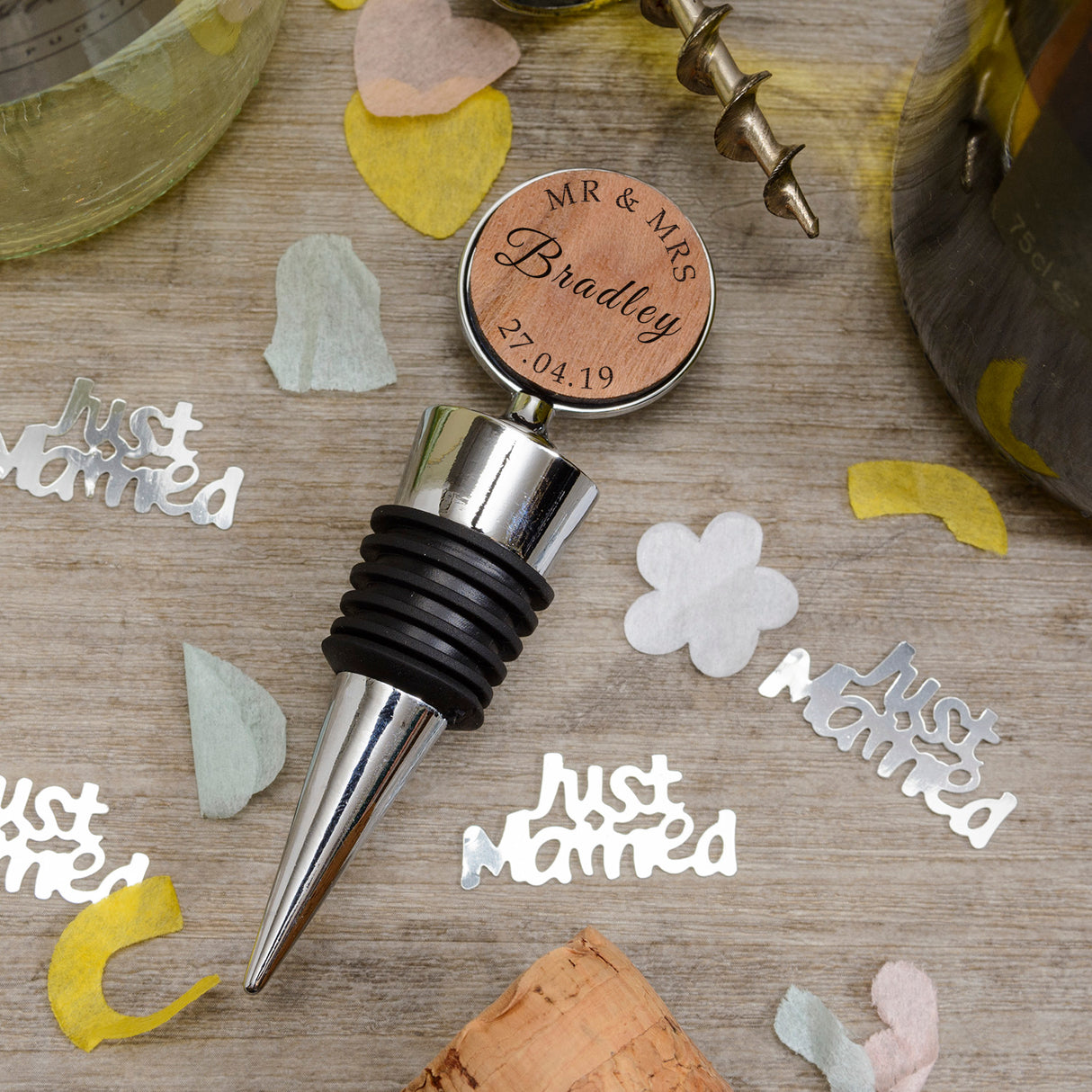 Personalised Cherrywood Mr & Mrs Bottle Stopper: 1 - Mr & Mrs - Barware By Gift Moments