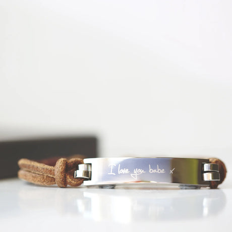 Personalised Handwriting Men's Leather Tan Bracelet - Bracelets at Gift Moments