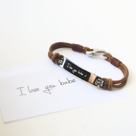 Personalised Handwriting Men's Leather Tan Bracelet - Bracelets at Gift Moments