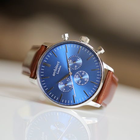 Personalised Men's Architect Blue Motivator Walnut Contactless Payment Watch - Watches at Gift Moments