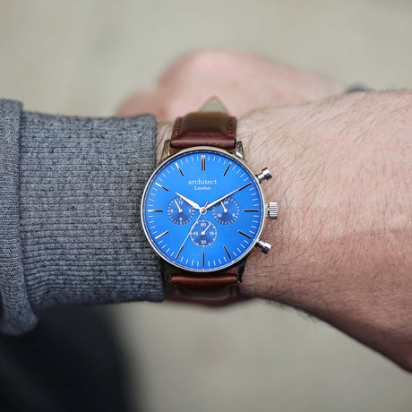 Personalised Men's Architect Blue Motivator Walnut Contactless Payment Watch - Watches at Gift Moments