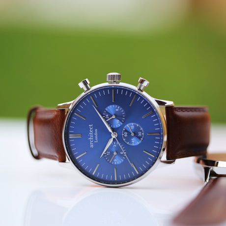 Bespoke Men's Architect Blue Motivator Walnut Contactless Payment Watch - Watches at Gift Moments