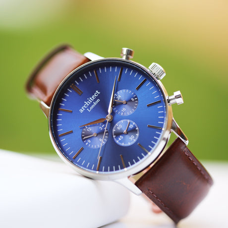 Bespoke Men's Architect Blue Motivator Walnut Contactless Payment Watch - Watches at Gift Moments