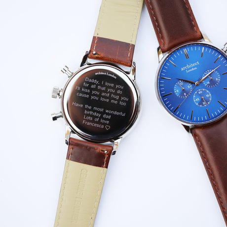 Personalised Men's Architect Blue Motivator Walnut Contactless Payment Watch - Watches at Gift Moments