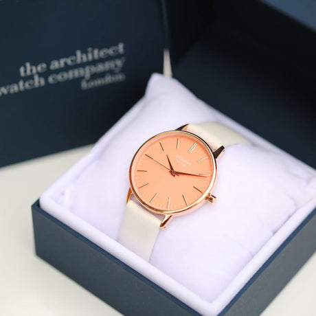 Bespoke Ladies Architēct Coral Watch in White - Watches at Gift Moments