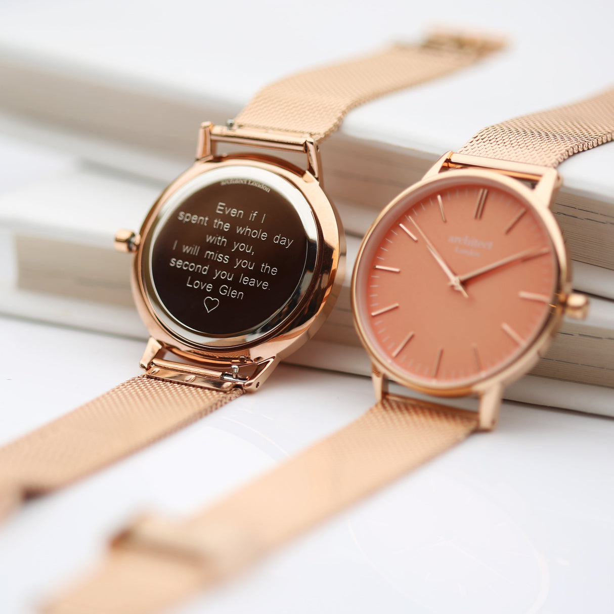 Personalised Ladies Architēct Coral Watch - Rose Gold Mesh - Watches at Gift Moments