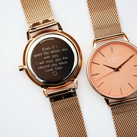 Personalised Ladies Architēct Coral Watch - Rose Gold Mesh - Watches at Gift Moments