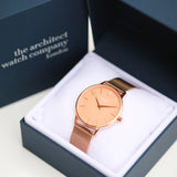 Personalised Ladies Architēct Coral Watch - Rose Gold Mesh - Watches at Gift Moments