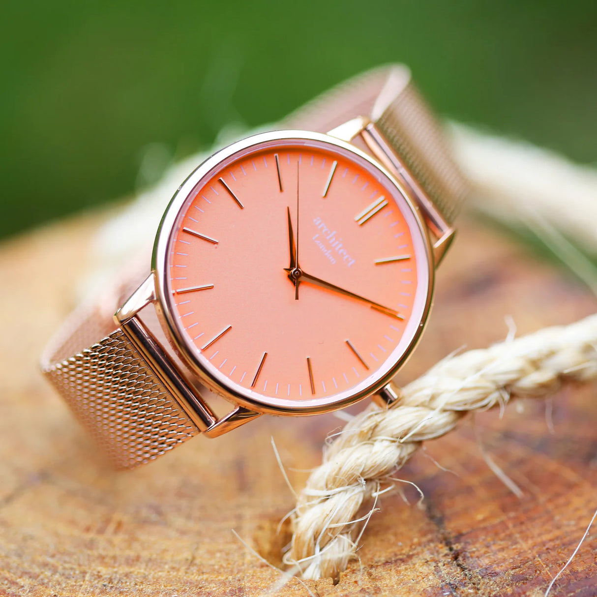 Personalised Ladies Architēct Coral Watch - Rose Gold Mesh - Watches at Gift Moments