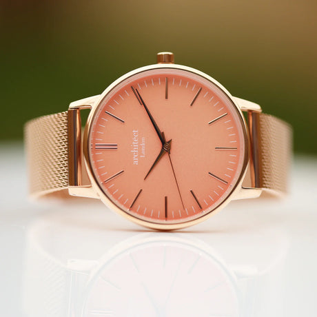 Bespoke Ladies Architēct Coral Watch - Rose Gold Mesh - Watches at Gift Moments