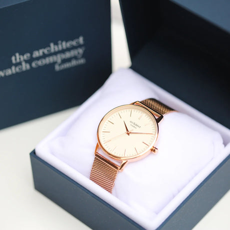 Personalised Ladies Architēct Blanc Watch - Rose Gold Mesh - Watches at Gift Moments