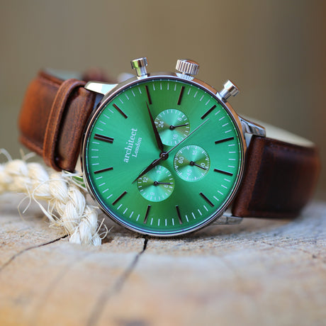 Personalised Men's Architect Green Motivator Walnut Contactless Payment Watch - Watches at Gift Moments