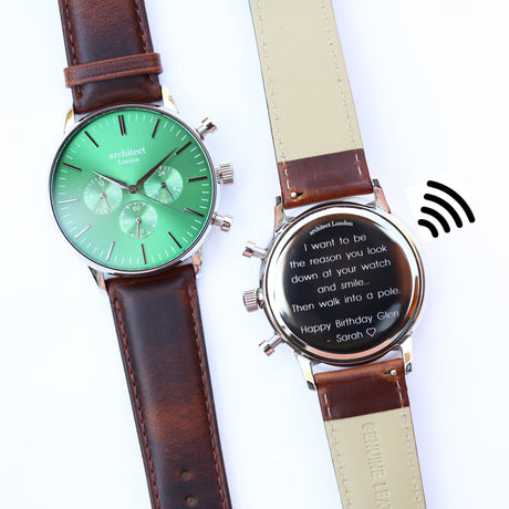 Personalised Men's Architect Green Motivator Walnut Contactless Payment Watch - Watches at Gift Moments