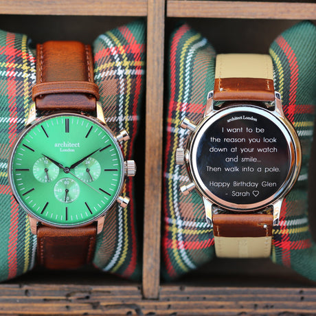 Personalised Men's Architect Green Motivator Walnut Contactless Payment Watch - Watches at Gift Moments