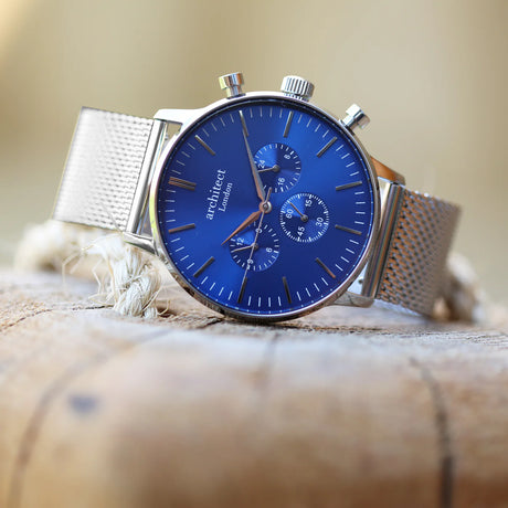 Bespoke Men's Architect Motivator Blue Silver Watch - Watches at Gift Moments