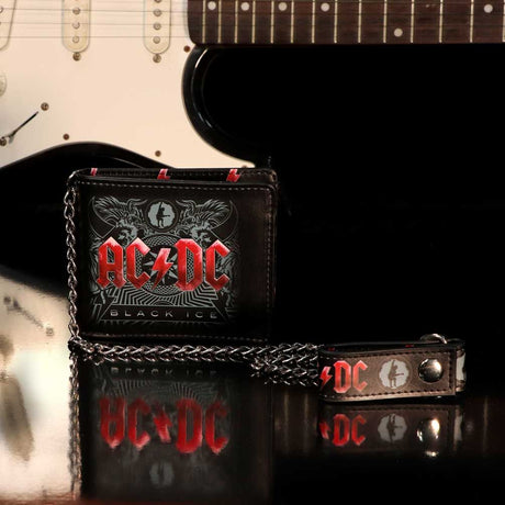 AC/DC Black Ice Embossed Wallet & Chain: 4 - Wallets By AC/DC