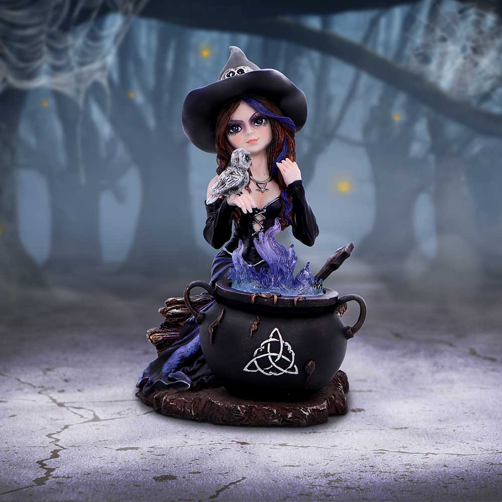 Alvina Witch Figurine with Owl and Cauldron: 1 - Figurines Medium (15-29cm) By NN Designs