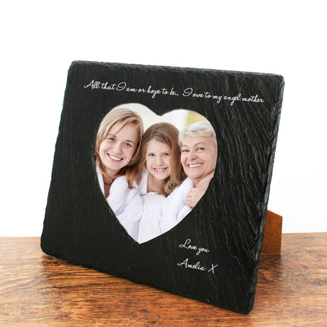 Personalised Angel Mother Heart Slate Frame: 1 - Photo Frames By Gift Moments