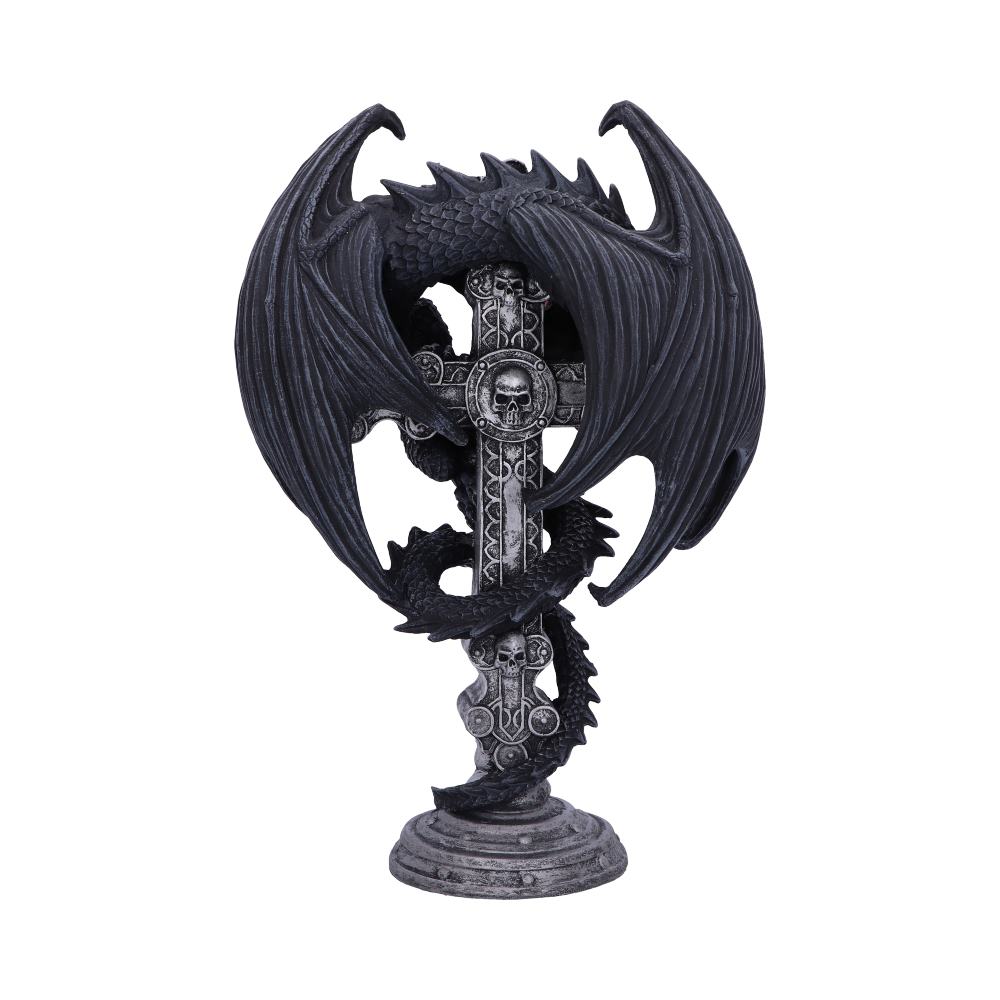 Anne Stokes Gothic Guardian Dragon Cross Candle Holder 26.5cm Black: 5 - Candles & Holders By Anne Stokes