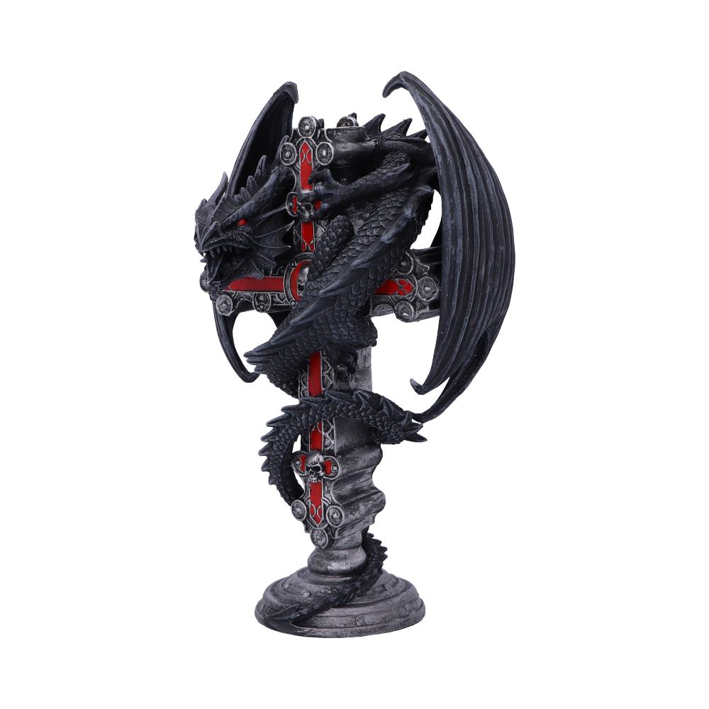 Anne Stokes Gothic Guardian Dragon Cross Candle Holder 26.5cm Black: 3 - Candles & Holders By Anne Stokes