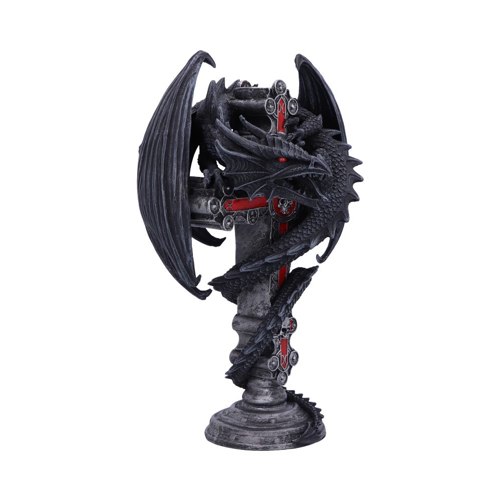 Anne Stokes Gothic Guardian Dragon Cross Candle Holder 26.5cm Black: 4 - Candles & Holders By Anne Stokes