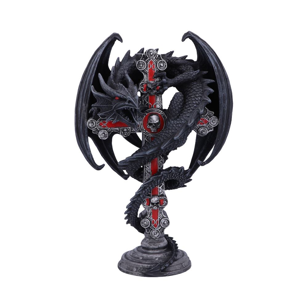 Anne Stokes Gothic Guardian Dragon Cross Candle Holder 26.5cm Black: 2 - Candles & Holders By Anne Stokes