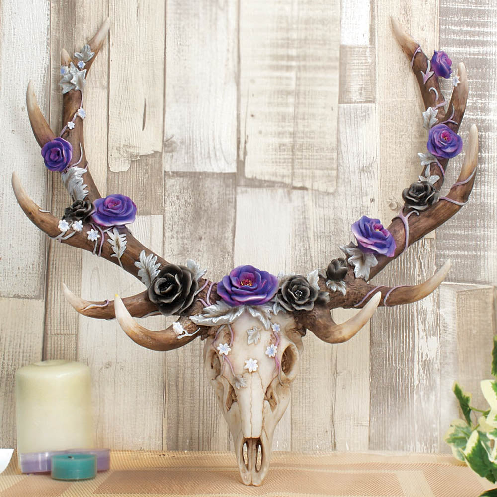 Antlers of Eden Floral Decorated Animal Deer Skull: 1 - Wall Hanging Sculptures By NN Designs