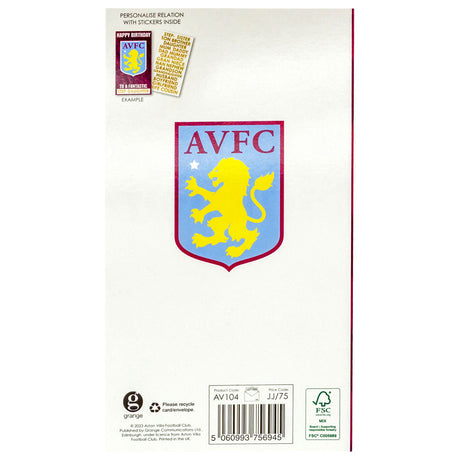 Aston Villa FC Personalised Birthday Card: 5 - Greeting Cards By Aston Villa