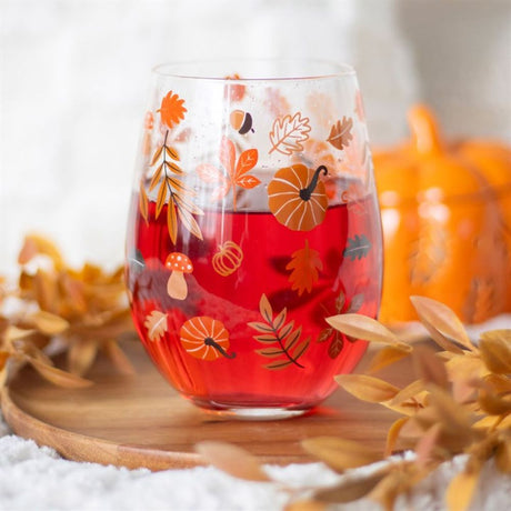 Autumn Leaves and Pumpkins Stemless Glass: 1 - Glassware By Gift Moments